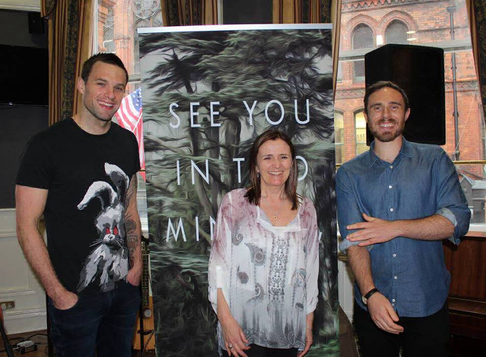 Linda Allen with Niall Breslin and James Vincent McMorrow at the book launch